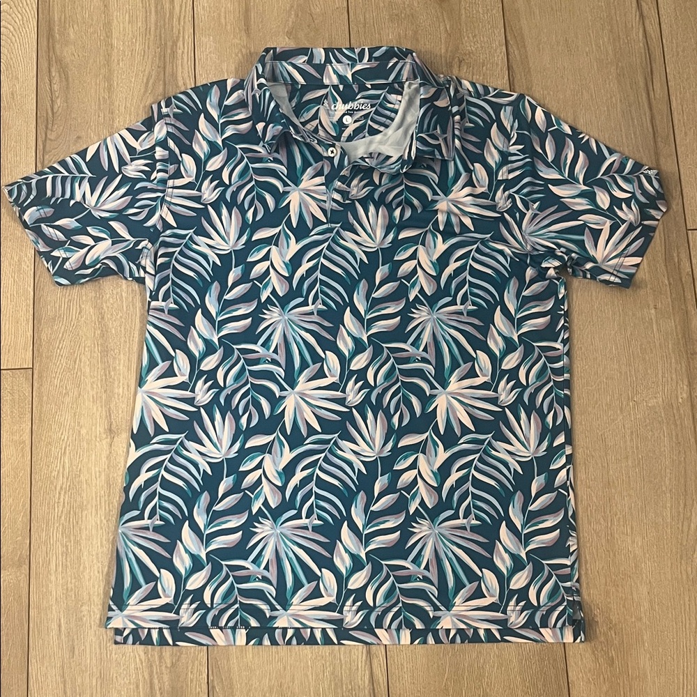 Callaway Navy and White Leaf Print Polo